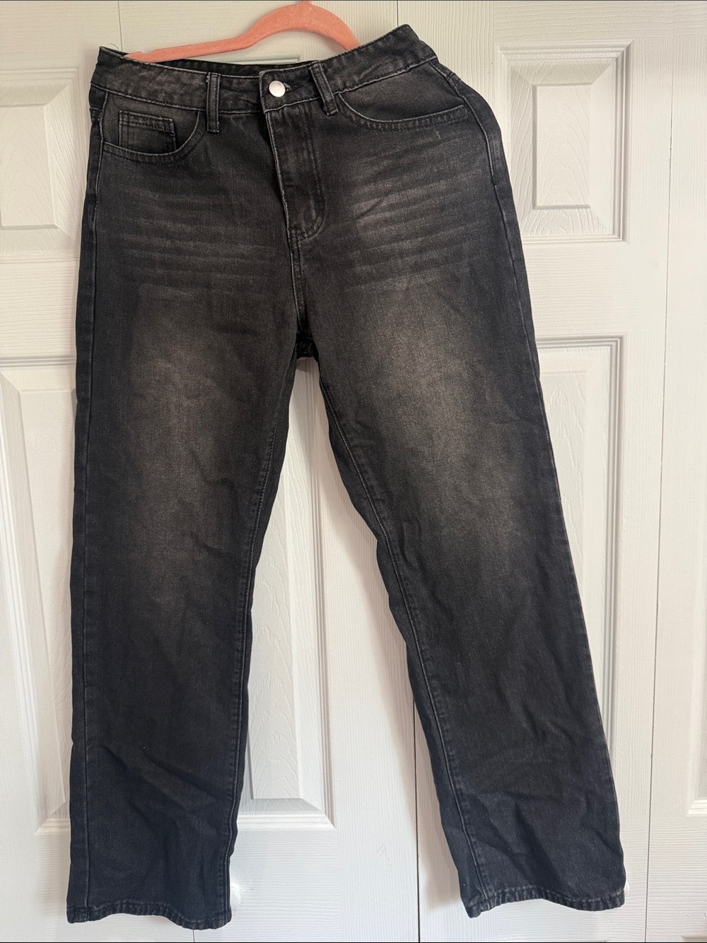 Men's Black Washed Straight-Leg Jeans